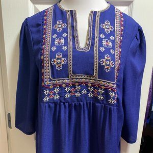Embroidered Blue Tunic top size L